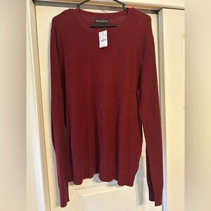 NEW J Crew Cotton piqué-stitch Crewneck Sweater Mens L Burgundy Preppy Lightwght